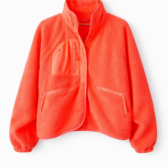 Free People Hit The Slopes Fleece Jacket Neon Coral FP Movement Oversized Large - Picture 2 of 12